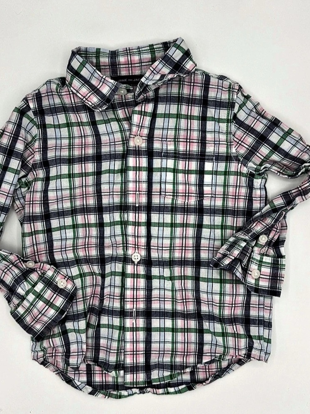 Janie and Jack Baby Plaid Button Down Shirt Green & Pink Size 18-24M